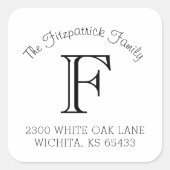 Familie Monogram Vierkante Adresetiketten Sticker (Voorkant)