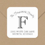 Familie Monogram Vierkante Adresetiketten Vierkante Sticker<br><div class="desc">Aangepaste stickers voor retouradressen die zijn afgestemd op je gezinslogo en -adres. Gebruik de ontwerphulpmiddelen om de achtergrondkleur en de doopvonten te veranderen om uw eigen uniek ontwerp verder aan te passen.</div>