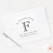 Familie Monogram Vierkante Adresetiketten Vierkante Sticker (Envelop)