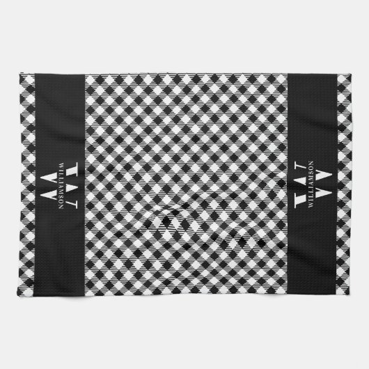 Familie Monogram zwart-wit Vichy Modern Theedoek (Horizontaal)