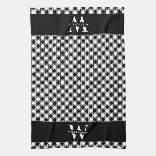 Familie Monogram zwart-wit Vichy Modern Theedoek (Verticaal)