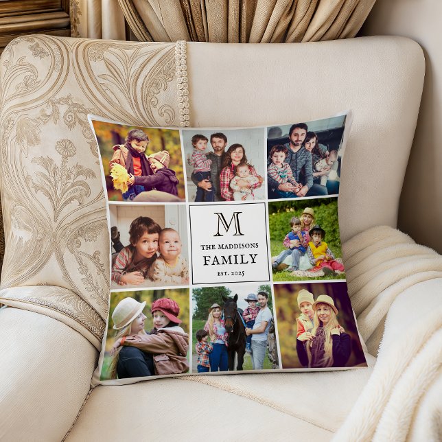 Familie Monogram Zwarte Vierkante Aangepaste Foto  Kussen (Creator heeft geüpload)