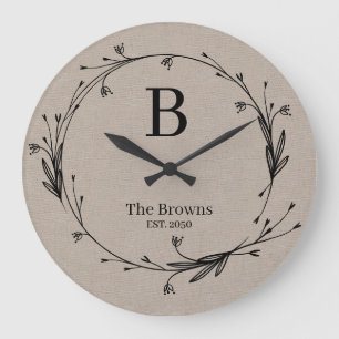 Familie Monogrammed Rustic Wildflower Elegant Grote Klok