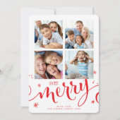 FAMILIE MULTI 4 FOTO modern calligrafie rood Aankondiging (Voorkant)