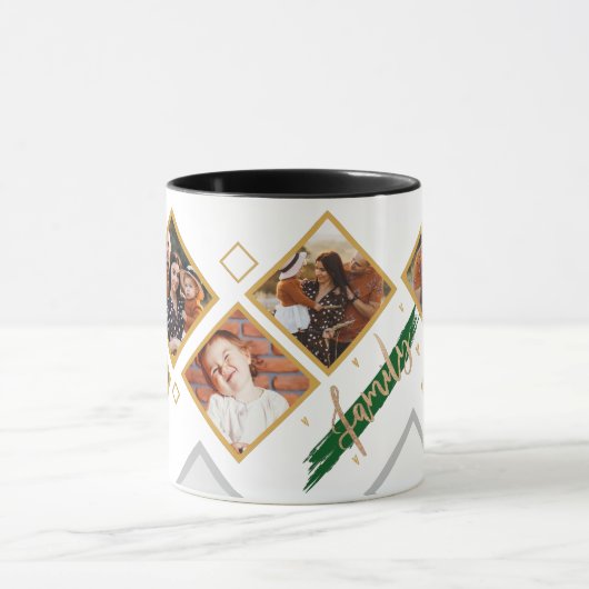 Familie Multi Foto Collage Hart Script Koffie Mok (Midden)