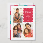 FAMILIE MULTI FOTO moderne minimale rand rood roze Feestdagenkaart (Voorkant)