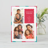 FAMILIE MULTI FOTO moderne minimale rand rood roze Feestdagenkaart (Staand voorkant)