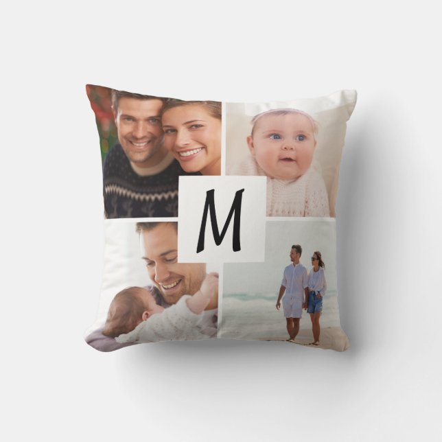Familie Multi Foto Monogram Kussen (Voorkant)