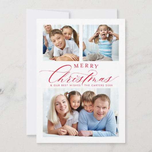 FAMILIE MULTI FOTO traditionele vrolijke kerst roo Feestdagenkaart (Voorkant)