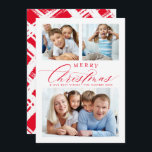FAMILIE MULTI FOTO traditionele vrolijke kerst roo Feestdagenkaart<br><div class="desc">door kat massard >> WWW.SIMPLYSWEETPAPERIE.COM <<<< Een superleuke kaart met de quote "MERRY CHRISTMAS" met een gecombineerd elegant script type met serif typografie en cross-hatchpatroon aan de achterzijde. Met ruimten voor 3 van uw favoriete foto's!</div>