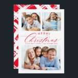 FAMILIE MULTI FOTO traditionele vrolijke kerst roo Feestdagenkaart<br><div class="desc">door kat massard >> WWW.SIMPLYSWEETPAPERIE.COM <<<< Een superleuke kaart met de quote "MERRY CHRISTMAS" met een gecombineerd elegant script type met serif typografie en cross-hatchpatroon aan de achterzijde. Met ruimten voor 3 van uw favoriete foto's!</div>