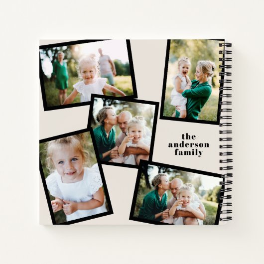 Familie multi foto zwart en crème modern eenvoudig notitieboek (Achterkant)