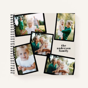 Familie multi foto zwart en crème modern eenvoudig notitieboek