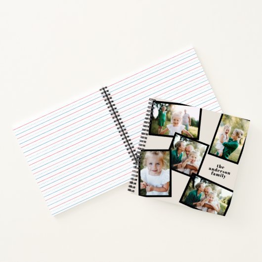 Familie multi foto zwart en crème modern eenvoudig notitieboek (Binnen)