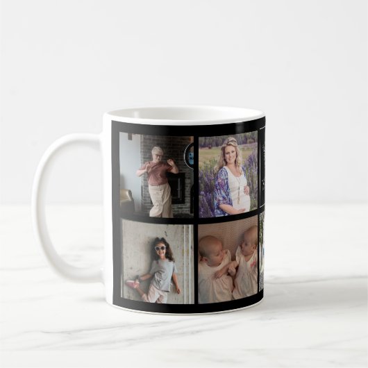Familie multi foto zwart-wit monogram koffiemok (Links)