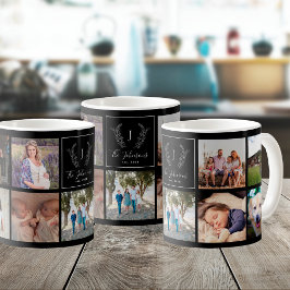 Familie multi foto zwart-wit monogram koffiemok