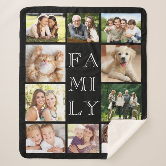 Familie Multi-Photo Collage Persoonlijk Zwart Sherpa Deken (Voorkant)
