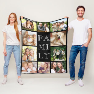 Familie Multi-Photo Collage Zwart Gepersonaliseerd Fleece Deken