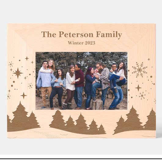 Familie Natuur Scènes Winter gegraveerd hout Lijst