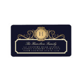 Familie  Navy Gold Monogram Adres Etiket (Voorkant)