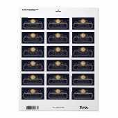 Familie  Navy Gold Monogram Adres Etiket (Full Sheet)