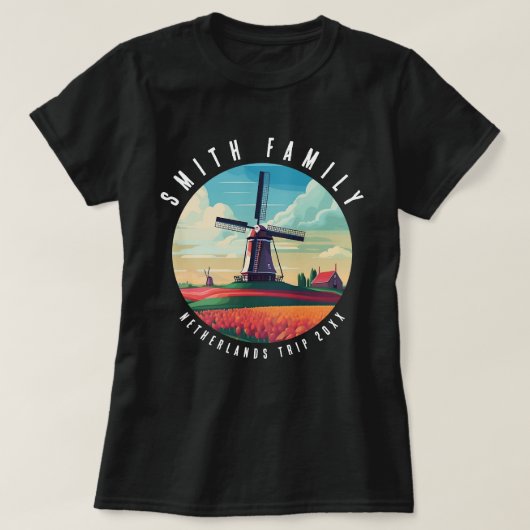 Familie Nederland Trip windmolen Vacature T-shirt (Design voorkant)