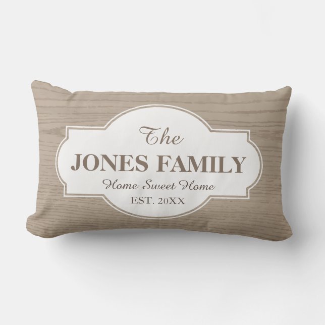 Familie Nieuw Huis Vast Jaar Wit en Hout Kussen (Voorkant)