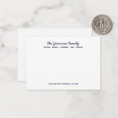 FAMILIE NOTECARDS Cursieve namen Adres NAVY BLUE Notitiekaartje (Voorkant / Achterkant in situ)