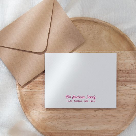 FAMILIE NOTECARDS Stationery Cursive Names Magenta Notitiekaartje