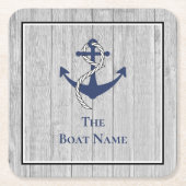 Familie of bootnaam marine anker touw nautisch kartonnen onderzetters (Voorkant)
