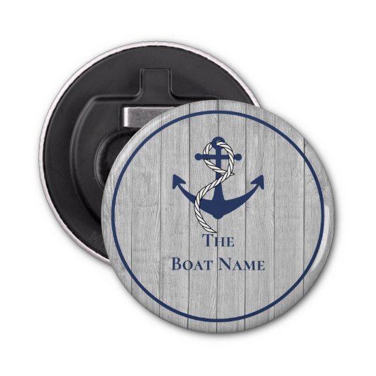 Familie of bootnaam Navy Anker Touw Nautilus  Button Flesopener (Voorkant)