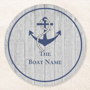 Familie- of bootnaam Navy Anker Touw Nautilus  Ronde Kartonnen Onderzetter