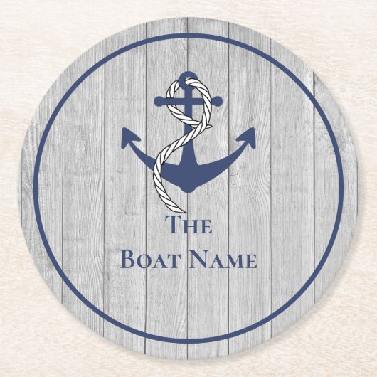 Familie of bootnaam Navy Anker Touw Nautilus Ronde Kartonnen Onderzetter (Voorkant)