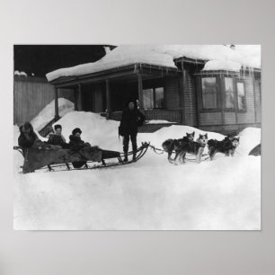 Familie op reis van Dog Sled in Alaska Poster