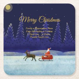 Familie/organisatienaam Blauw + Kerstman toevoegen Kartonnen Onderzetters