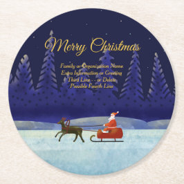 Familie/organisatienaam Blauw + Kerstman toevoegen Ronde Kartonnen Onderzetter