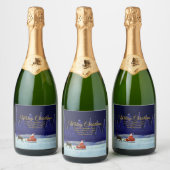 Familie/organisatienaam Blauw + Kerstman toevoegen Sparkling Wijnetiket (Flessen)