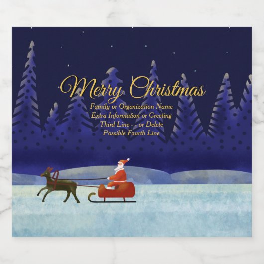 Familie/organisatienaam Blauw + Kerstman toevoegen Sparkling Wijnetiket (Enkel label)