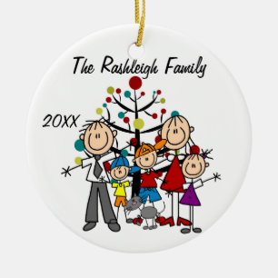 Familie Ouders, Twee jongens, Meisje, Kat Ornament