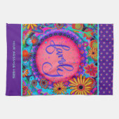 Familie Paarse  Bloemen Stippen Gepersonaliseerd Theedoek (Horizontaal)