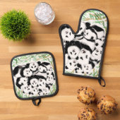 Familie Panda Grappige Oven Mitt & Pot Houder Set (Top down)