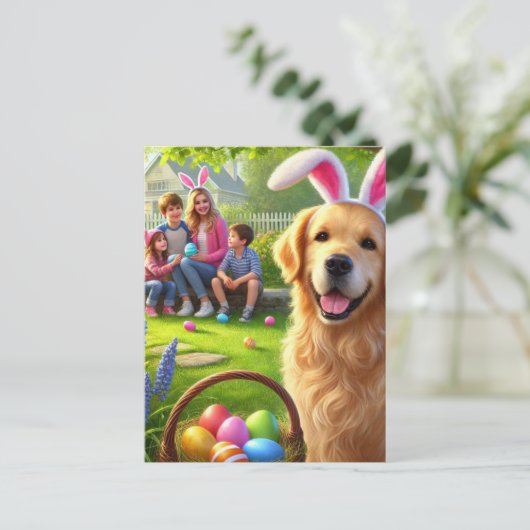 Familie Pasen Vakantie Goud Retriever  Ansichtkaar Feestdagenkaart (Staand voorkant)