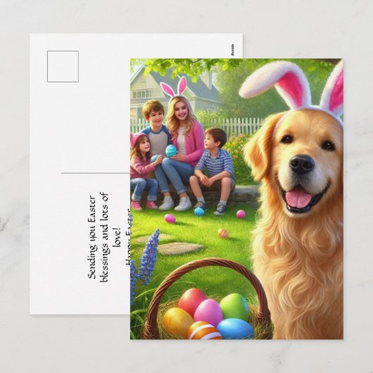 Familie Pasen Vakantie Goud Retriever  Ansichtkaar Feestdagenkaart (Voorkant / Achterkant)