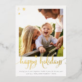FAMILIE PHOTO CHRISTMAS leuke kalligrafie blij Folie Feestdagenkaart (Voorkant)