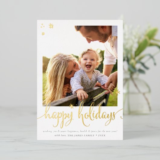 FAMILIE PHOTO CHRISTMAS leuke kalligrafie blij Folie Feestdagenkaart (Staand Voorkant)