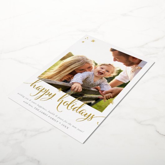 FAMILIE PHOTO CHRISTMAS leuke kalligrafie blij Folie Feestdagenkaart (Gedraaid)