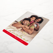 FAMILIE PHOTO-elegant calligrafie rood goud Folie Feestdagenkaart (Gedraaid)