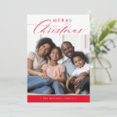 FAMILIE PHOTO Merry Kerstmis schattige kalligrafie Feestdagenkaart (Staand voorkant)