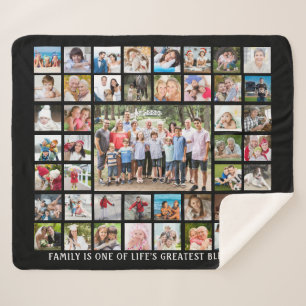 Familie Quote 45 Fotocollage gepersonaliseerd Sherpa Deken