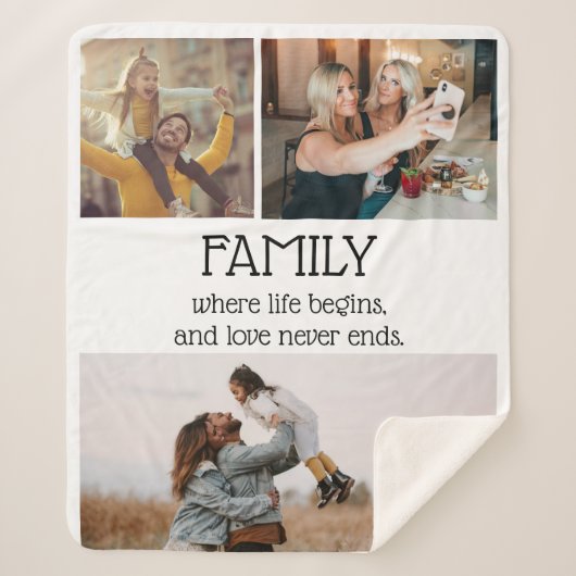 Familie Quote Fotocollage Modern gepersonaliseerd Sherpa Deken (Voorkant)